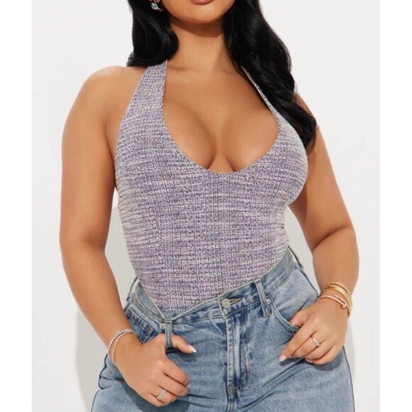 Fashion Nova  Knit Tweed Halter Top – Purple Combo (Size XL) NEVER WORN - Picture 2 of 5